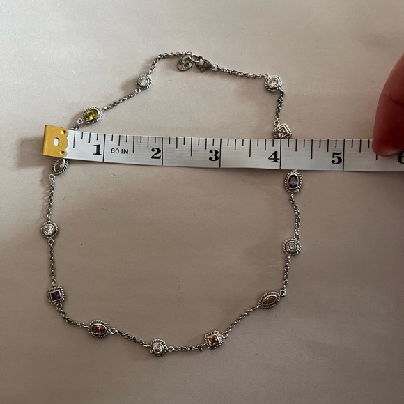 925 CZ Sterling Silver Necklace With Multicolor Cubic Zirconia Gems 16” - Picture 2 of 4